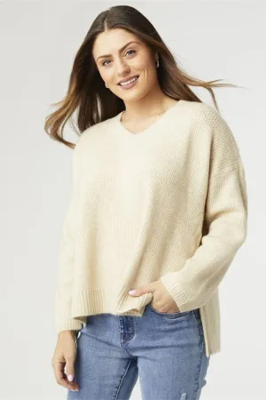 Coco   Carmen Emery V-Neck Sweater With Lurex Oatmeal