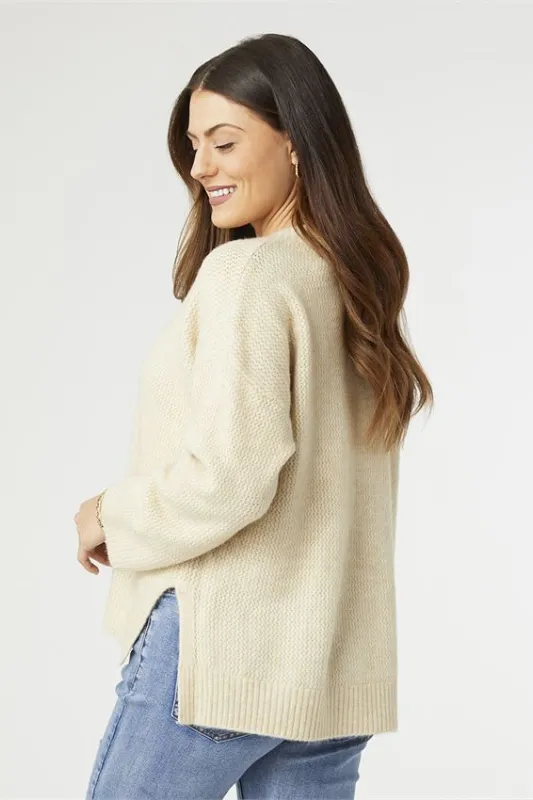 Coco   Carmen Emery V-Neck Sweater With Lurex Oatmeal
