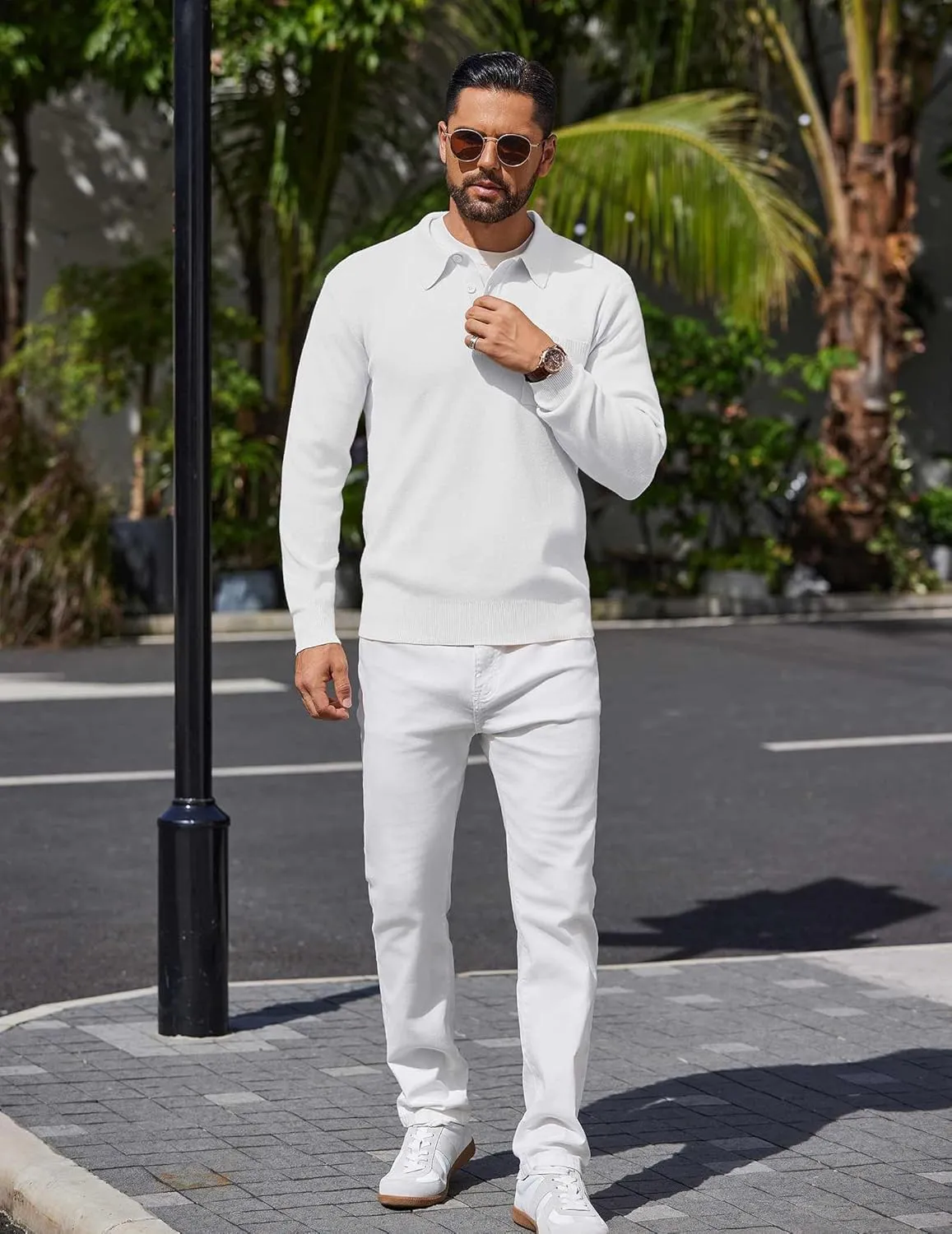 COOFANDY Mens Long Sleeve Polo Sweater Knit Polo Casual Heavyweight Thermal Pullover Sweater with Pocket