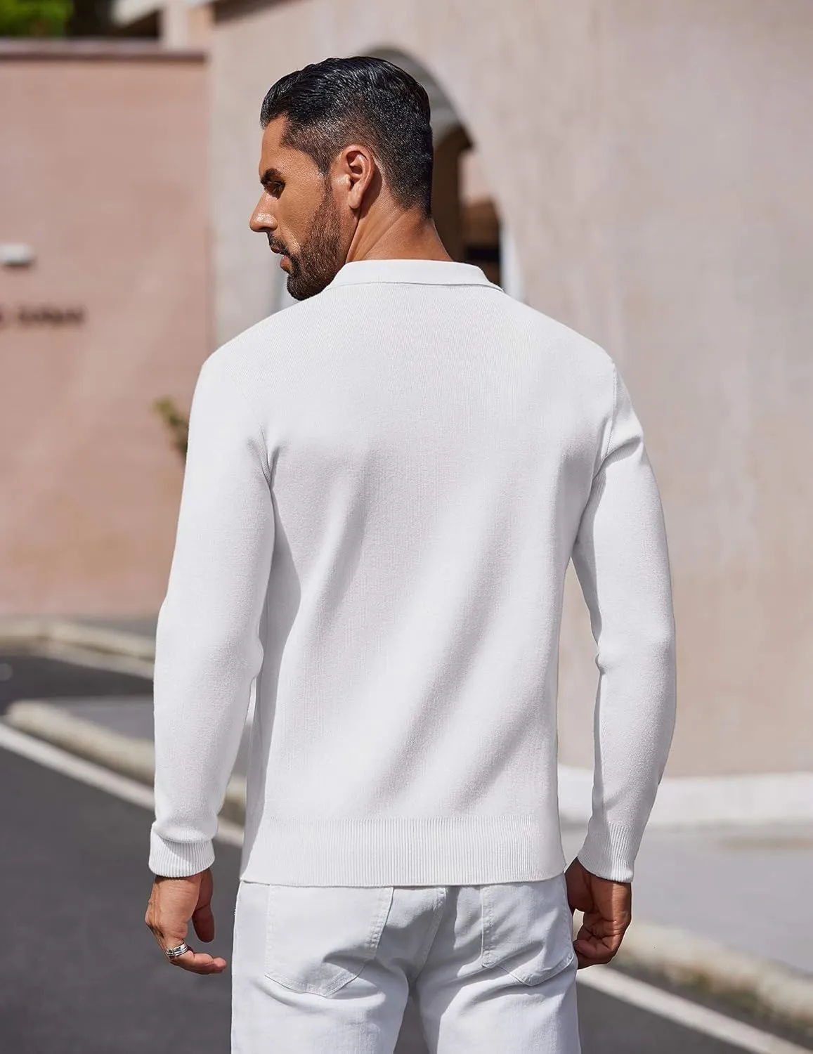 COOFANDY Mens Long Sleeve Polo Sweater Knit Polo Casual Heavyweight Thermal Pullover Sweater with Pocket