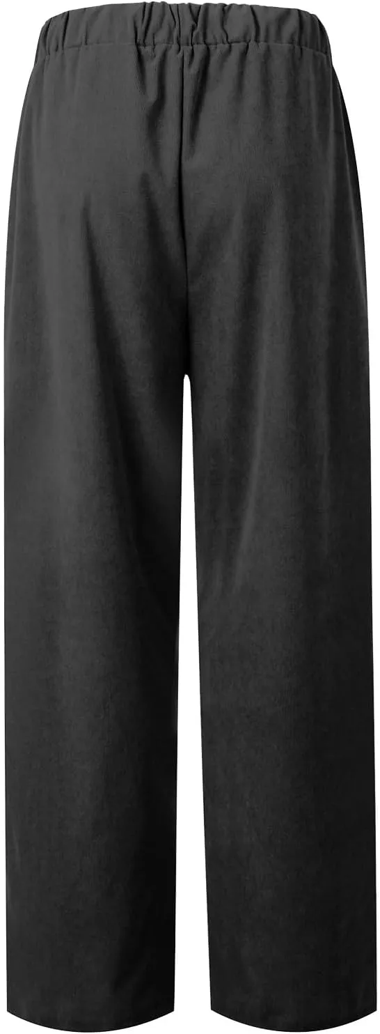 Corduroy Pants Women Casual Elastic High Waist Petite Pants Straight Leg Pants Loose Comfy Trousers with Pockets