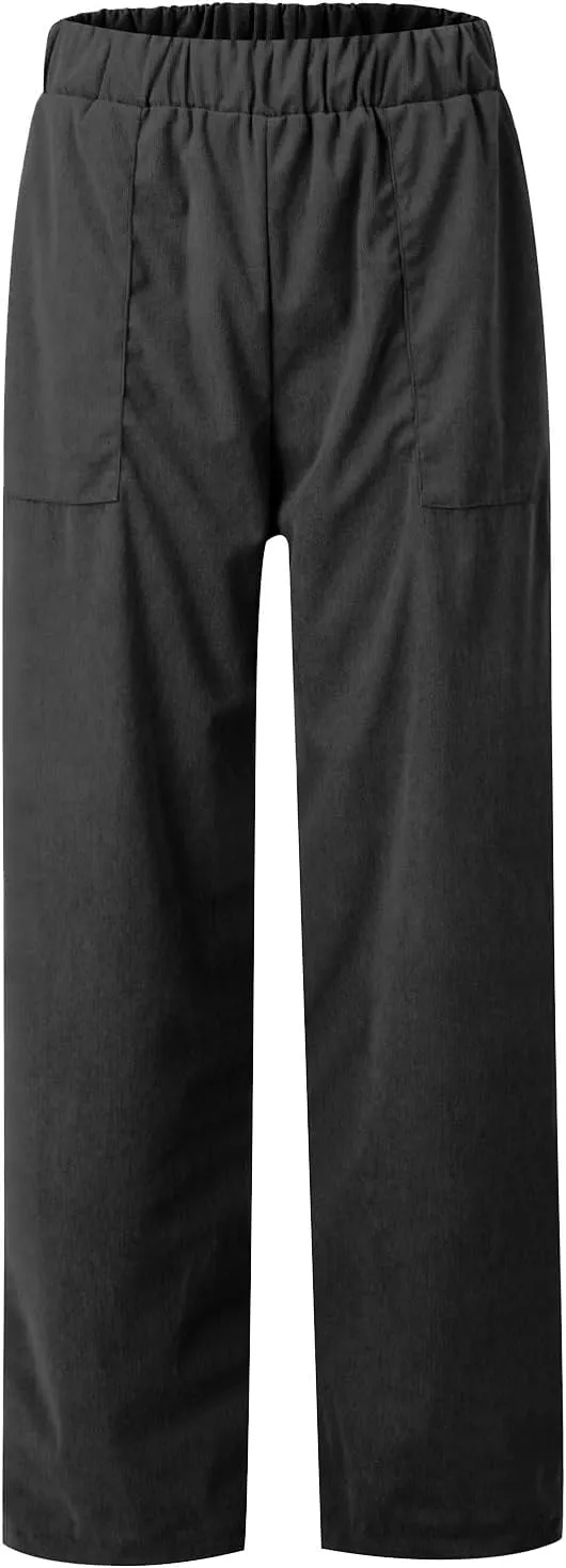 Corduroy Pants Women Casual Elastic High Waist Petite Pants Straight Leg Pants Loose Comfy Trousers with Pockets