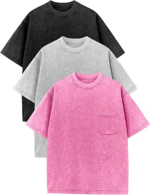 COZYPOIN 3 Pack Unisex Boys Girls T-Shirts Kids Short Sleeve Crewneck Acid Washed Tee Shirts Summer Tops 5-14Y