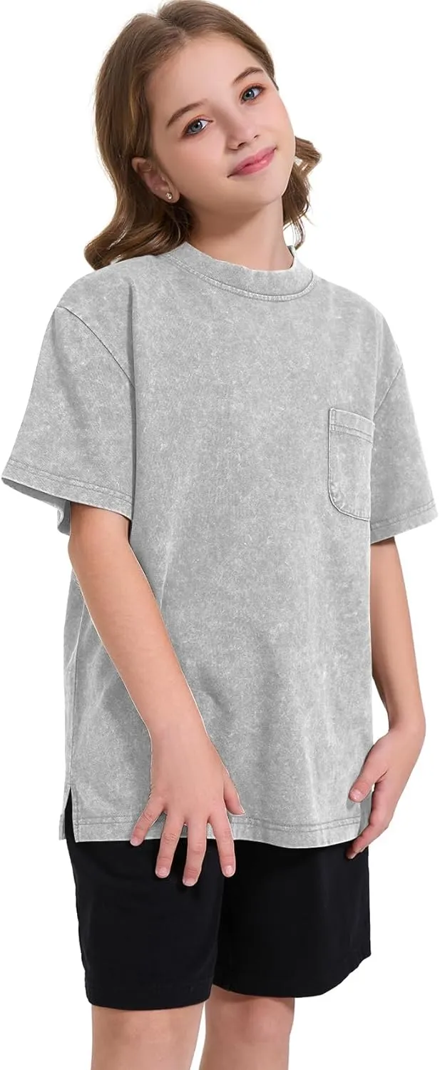 COZYPOIN 3 Pack Unisex Boys Girls T-Shirts Kids Short Sleeve Crewneck Acid Washed Tee Shirts Summer Tops 5-14Y