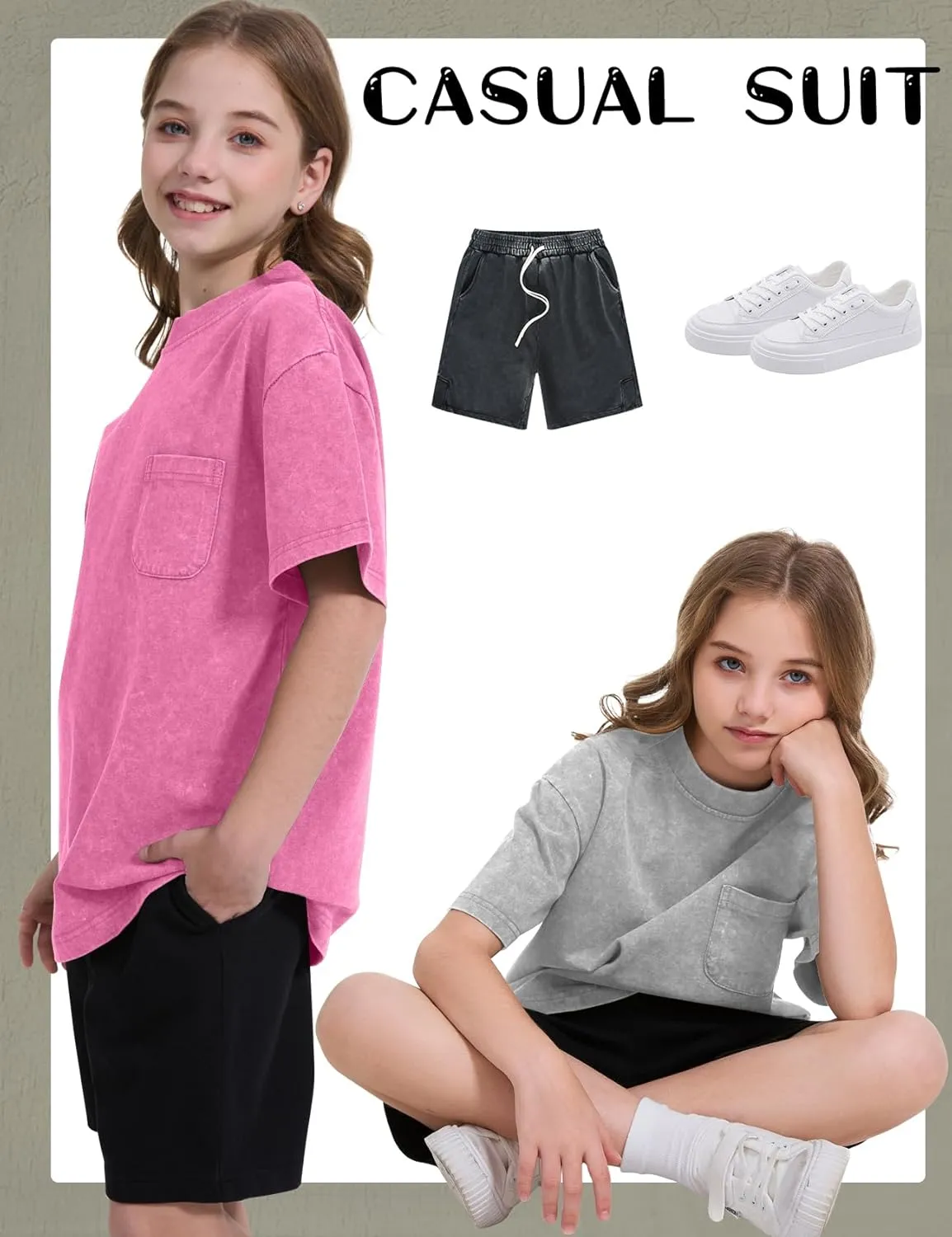 COZYPOIN 3 Pack Unisex Boys Girls T-Shirts Kids Short Sleeve Crewneck Acid Washed Tee Shirts Summer Tops 5-14Y
