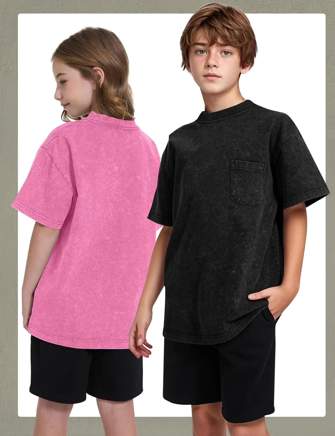 COZYPOIN 3 Pack Unisex Boys Girls T-Shirts Kids Short Sleeve Crewneck Acid Washed Tee Shirts Summer Tops 5-14Y