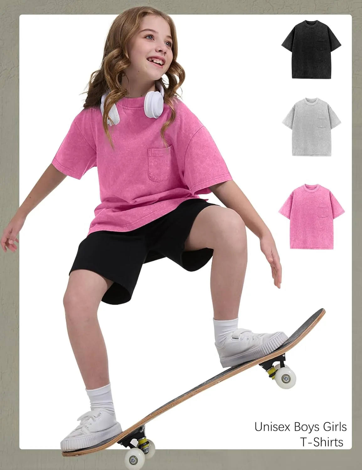 COZYPOIN 3 Pack Unisex Boys Girls T-Shirts Kids Short Sleeve Crewneck Acid Washed Tee Shirts Summer Tops 5-14Y
