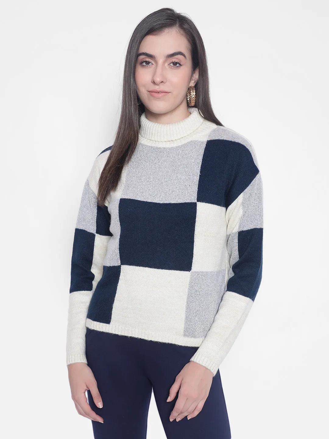 Cream Colourblocked Sweaters