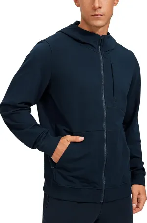 CRZ YOGA Men's Cotton Zip-up Hoodie Thick Terry Essentials Athletic Casual Hoodies Zip Hooded Jackets Sweatshirt with Pockets