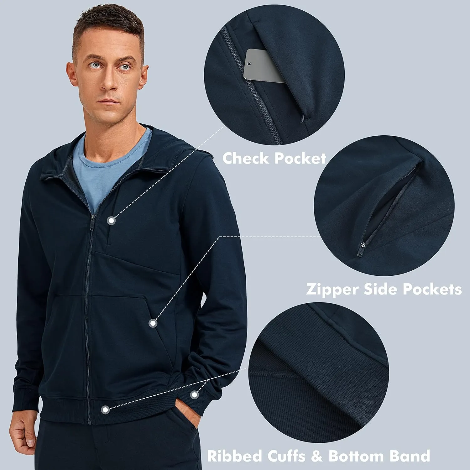 CRZ YOGA Men's Cotton Zip-up Hoodie Thick Terry Essentials Athletic Casual Hoodies Zip Hooded Jackets Sweatshirt with Pockets