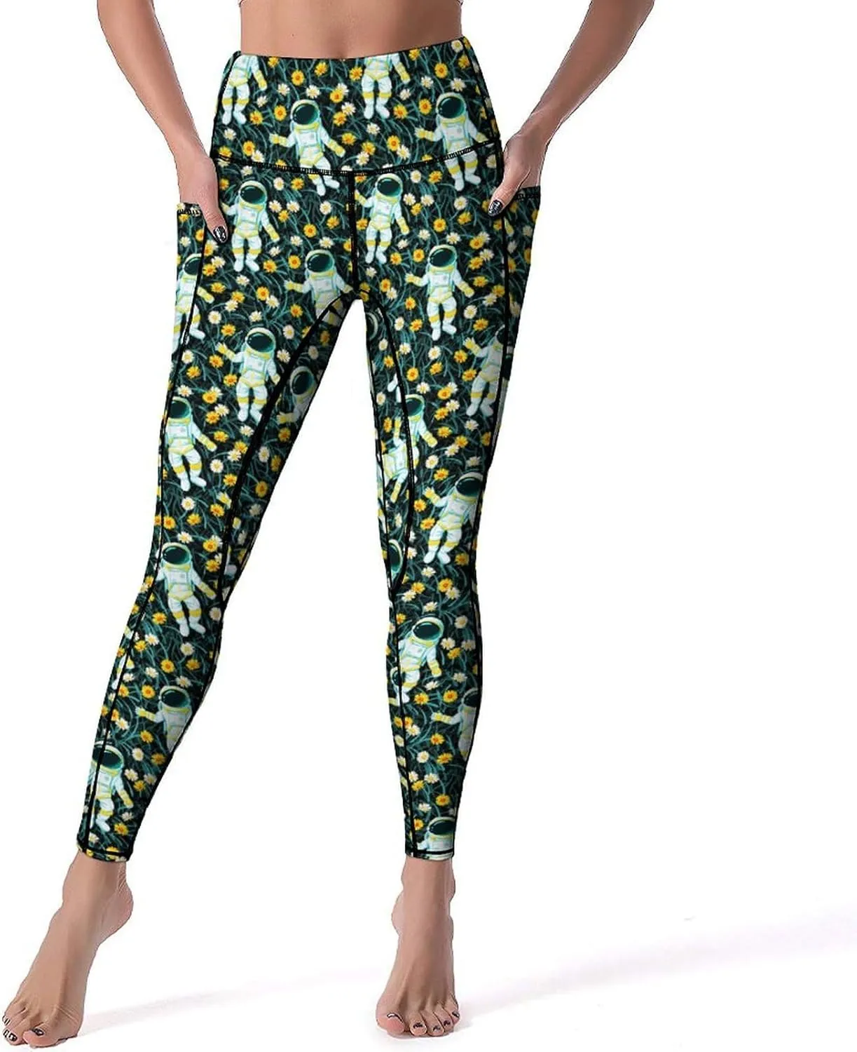 Cute Birds Floral Yoga Pants Women Tummy Control Workout Leggings with Pockets Stretchy High Waist Work Casual Pants