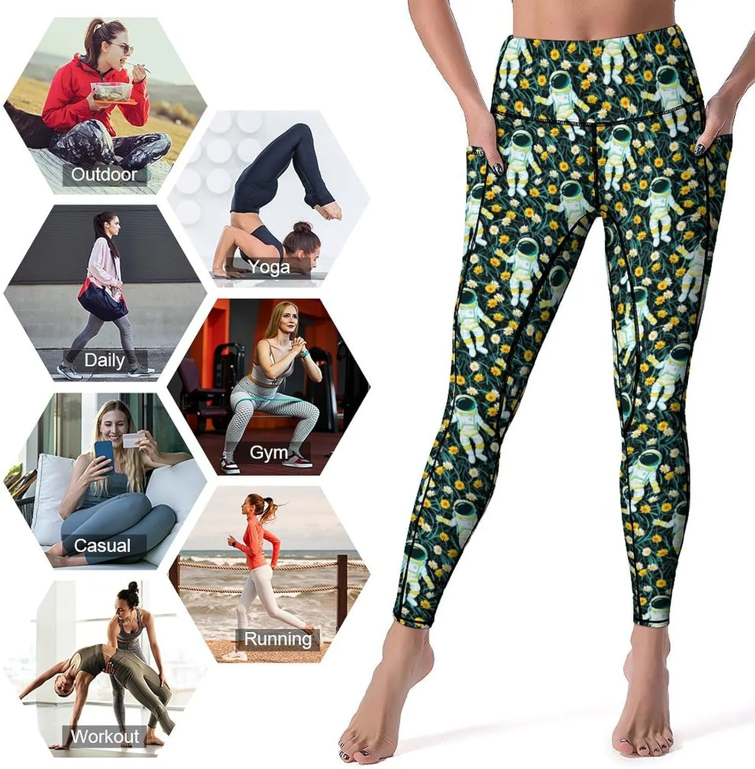 Cute Birds Floral Yoga Pants Women Tummy Control Workout Leggings with Pockets Stretchy High Waist Work Casual Pants