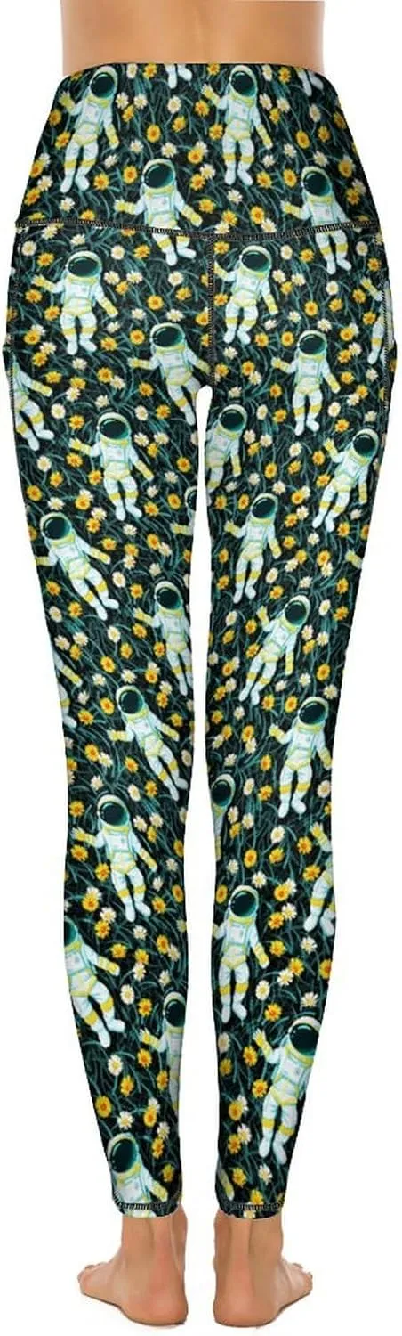 Cute Birds Floral Yoga Pants Women Tummy Control Workout Leggings with Pockets Stretchy High Waist Work Casual Pants