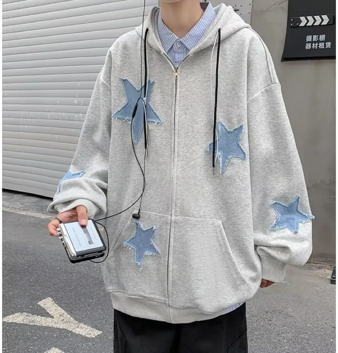 CYee Y2K Hoodie Women Grunge Stars Zip Up Sweatshirt Acubi Emo Oversized Hooded Jacket Harajuku Pullover Alt Clothing
