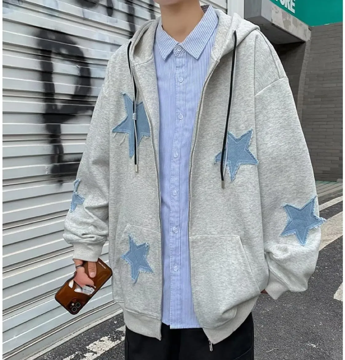 CYee Y2K Hoodie Women Grunge Stars Zip Up Sweatshirt Acubi Emo Oversized Hooded Jacket Harajuku Pullover Alt Clothing
