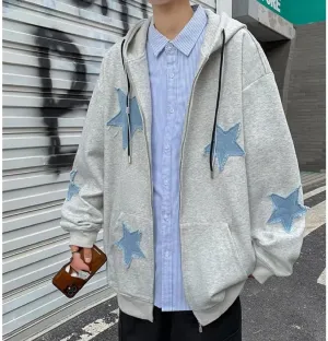 CYee Y2K Hoodie Women Grunge Stars Zip Up Sweatshirt Acubi Emo Oversized Hooded Jacket Harajuku Pullover Alt Clothing