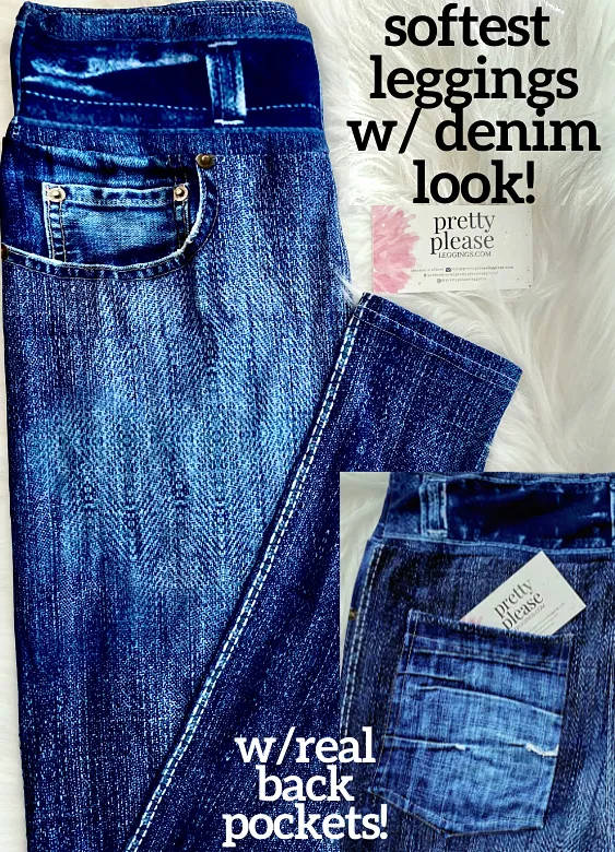 Dark Distressed Denim Look Super SOFT  Full & Capri Leggings OS TC Plus Capris Jeggings Jean rts