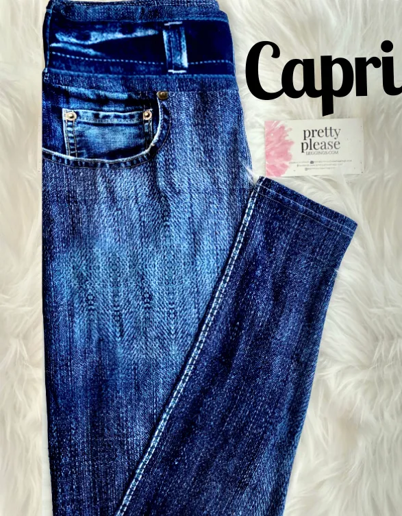 Dark Distressed Denim Look Super SOFT  Full & Capri Leggings OS TC Plus Capris Jeggings Jean rts
