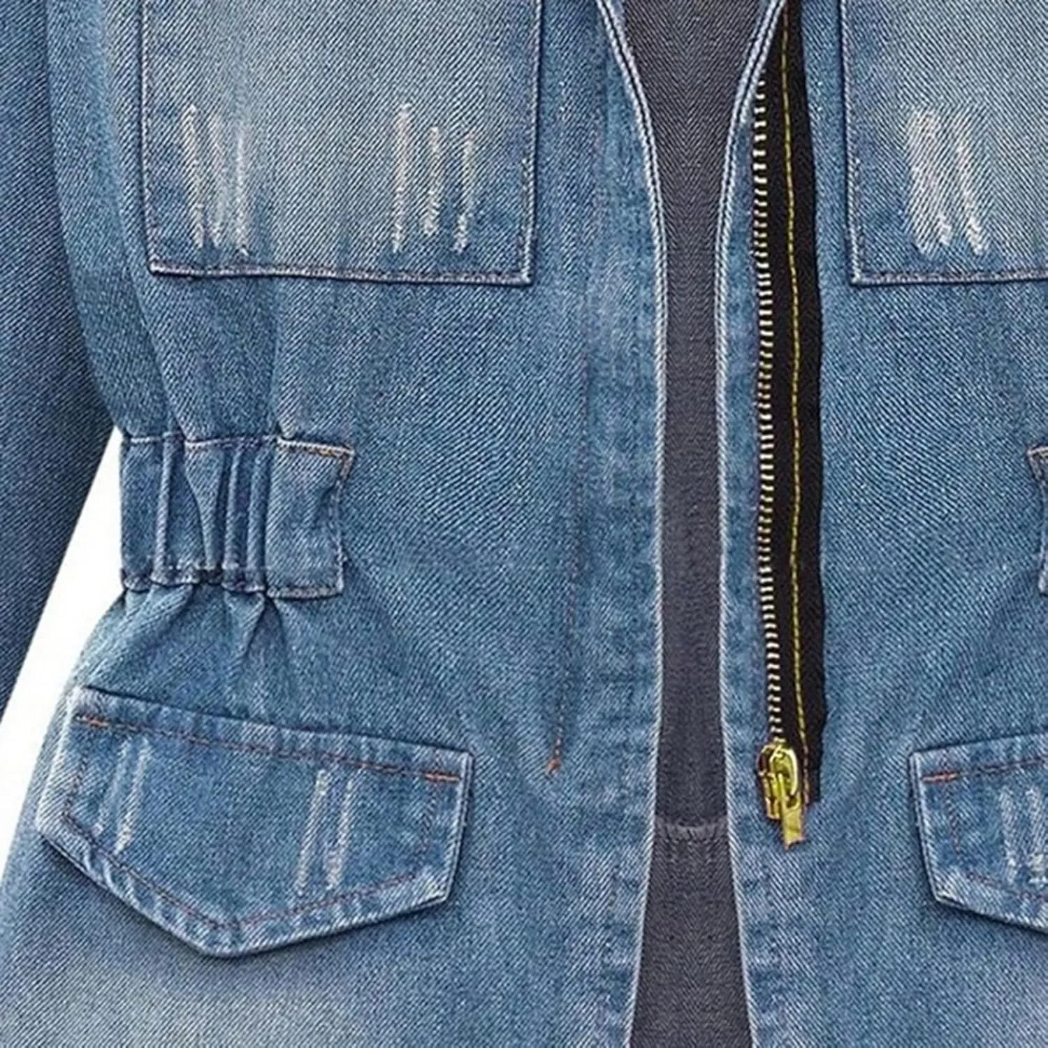 Denim Ladies Coat Plus Jeans Womens Chain Oversize Size Jacket Casual Pocket Women Ladies Jackets Sleeveless (Blue, XL)