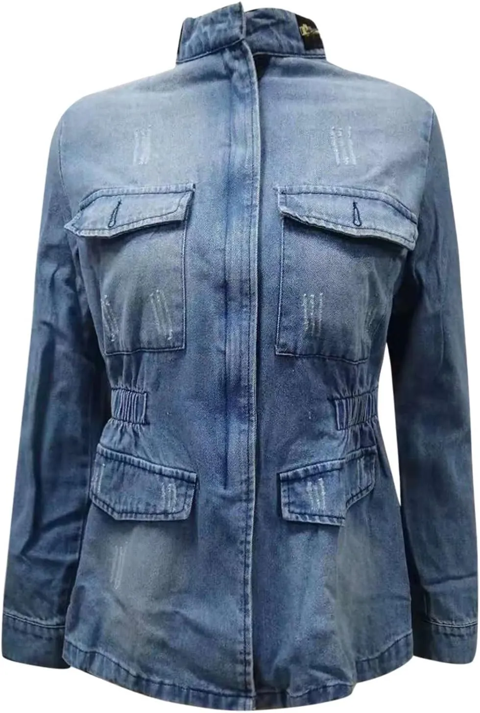 Denim Ladies Coat Plus Jeans Womens Chain Oversize Size Jacket Casual Pocket Women Ladies Jackets Sleeveless (Blue, XL)