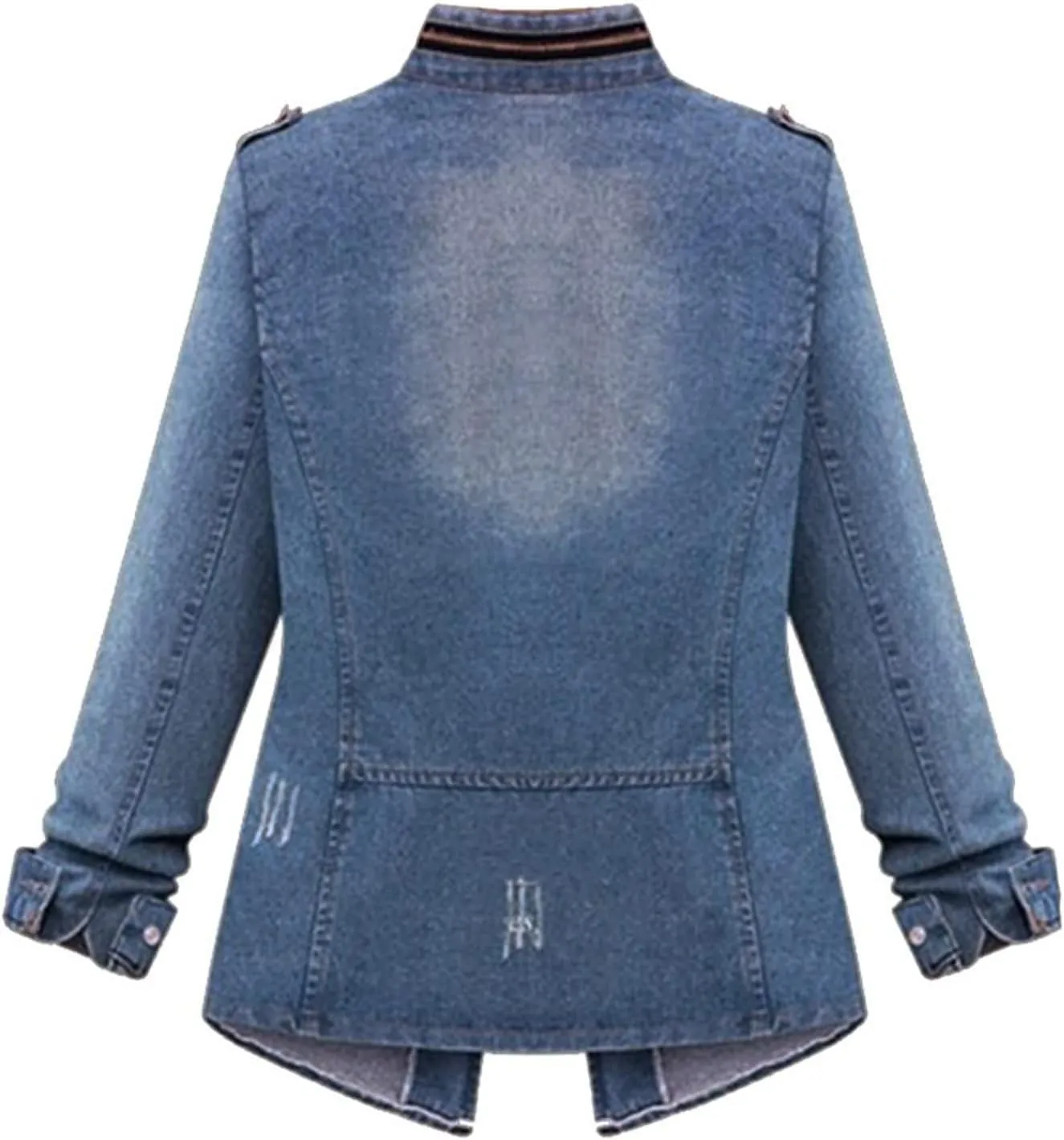 Denim Ladies Coat Plus Jeans Womens Chain Oversize Size Jacket Casual Pocket Women Ladies Jackets Sleeveless (Blue, XL)
