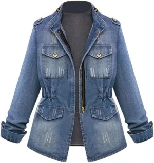 Denim Ladies Coat Plus Jeans Womens Chain Oversize Size Jacket Casual Pocket Women Ladies Jackets Sleeveless (Blue, XL)