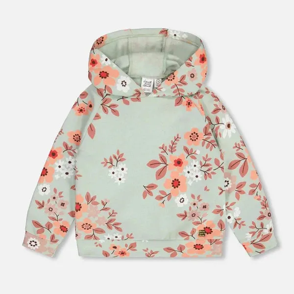 Deux Par Deux girls printed flowers hooded sweatshirt