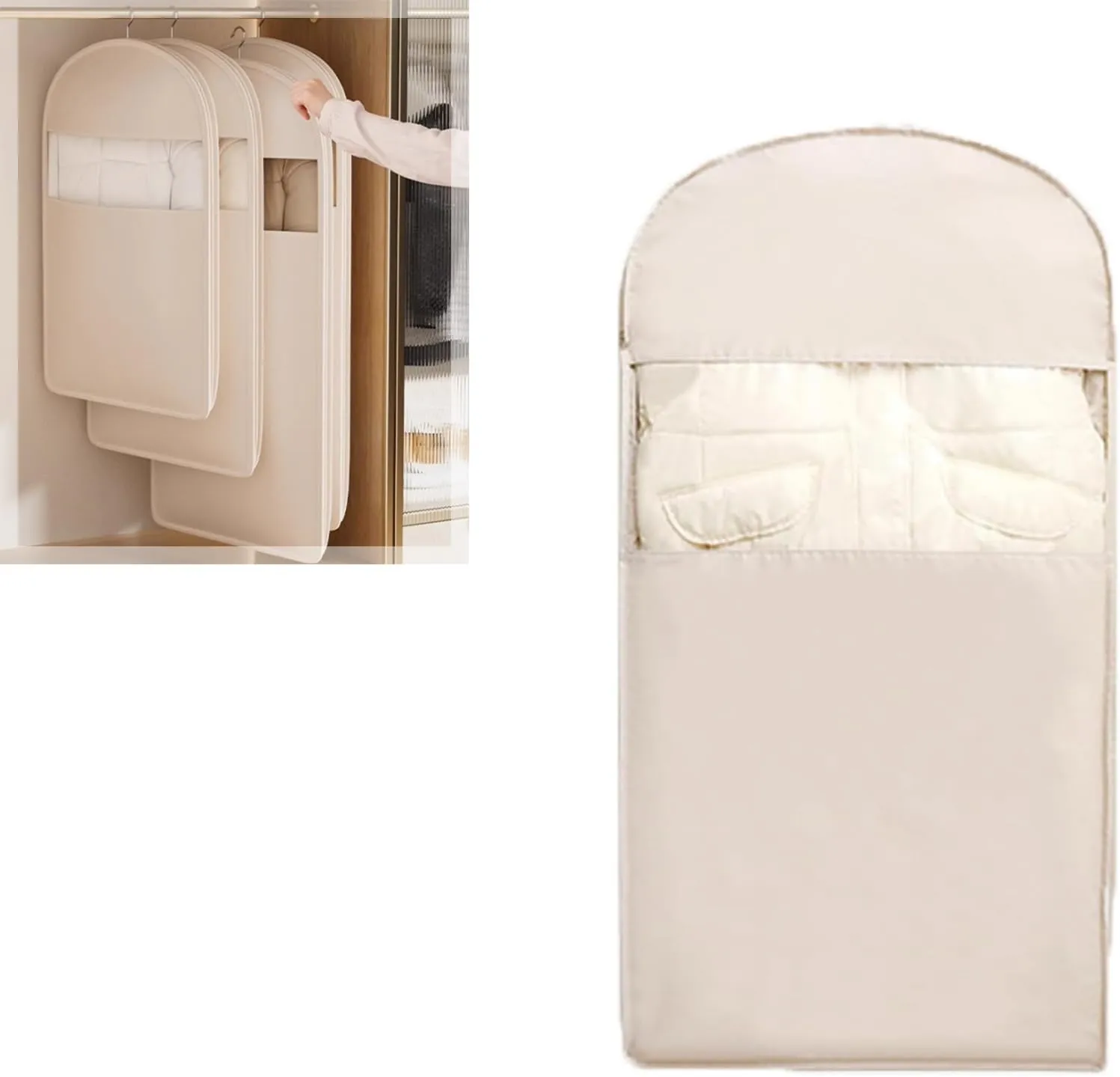 Down Coat Compression Dust Cover, Down Coat Compression Dust Cover for Closet Storage, Space Saving Hanging Garment Bag with Self Compression Zipper (L)