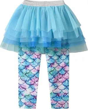 DXTON Toddler Girls Tutu Leggings with Skirt Stretchy Ruffle Capri Footless Skirted Pant Birthday Party for Kids 3-10 Years