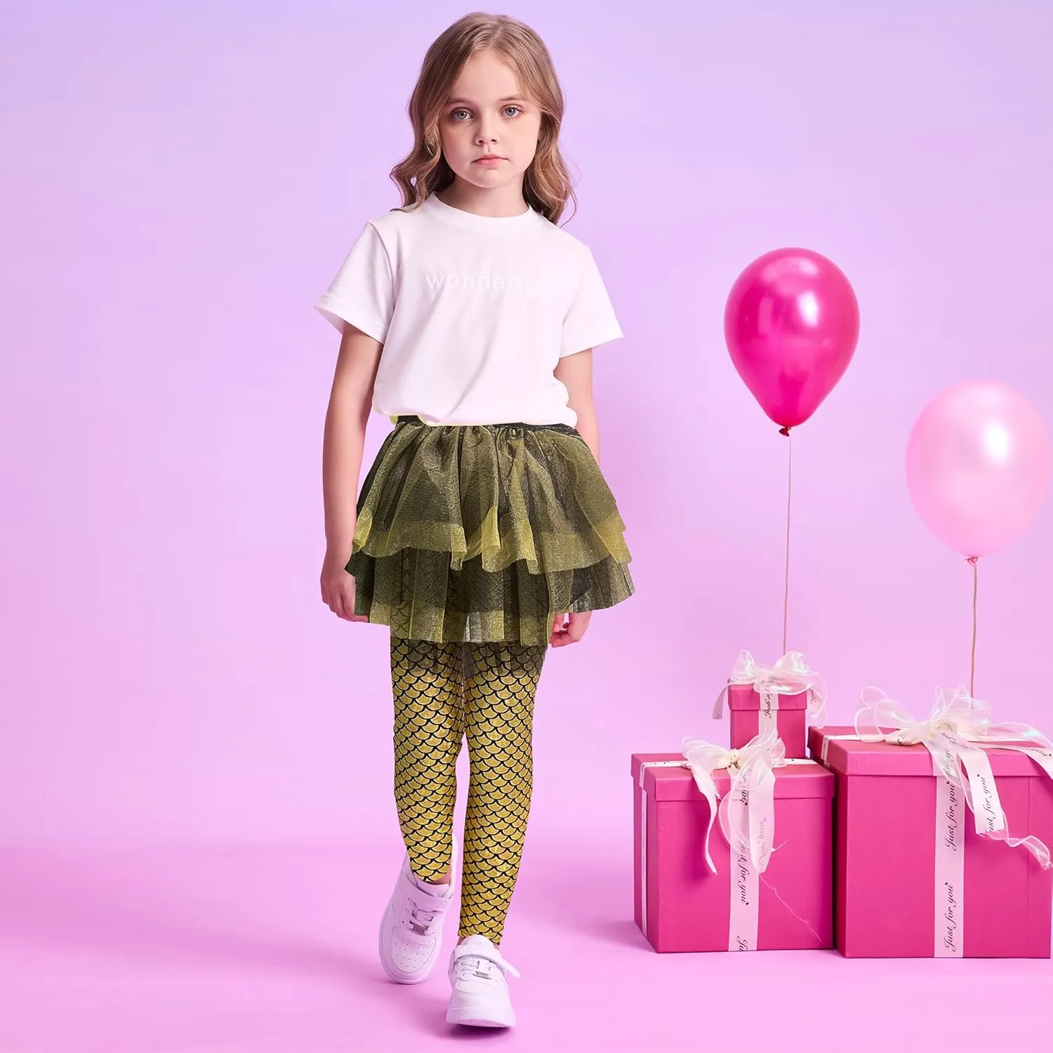 DXTON Toddler Girls Tutu Leggings with Skirt Stretchy Ruffle Capri Footless Skirted Pant Birthday Party for Kids 3-10 Years