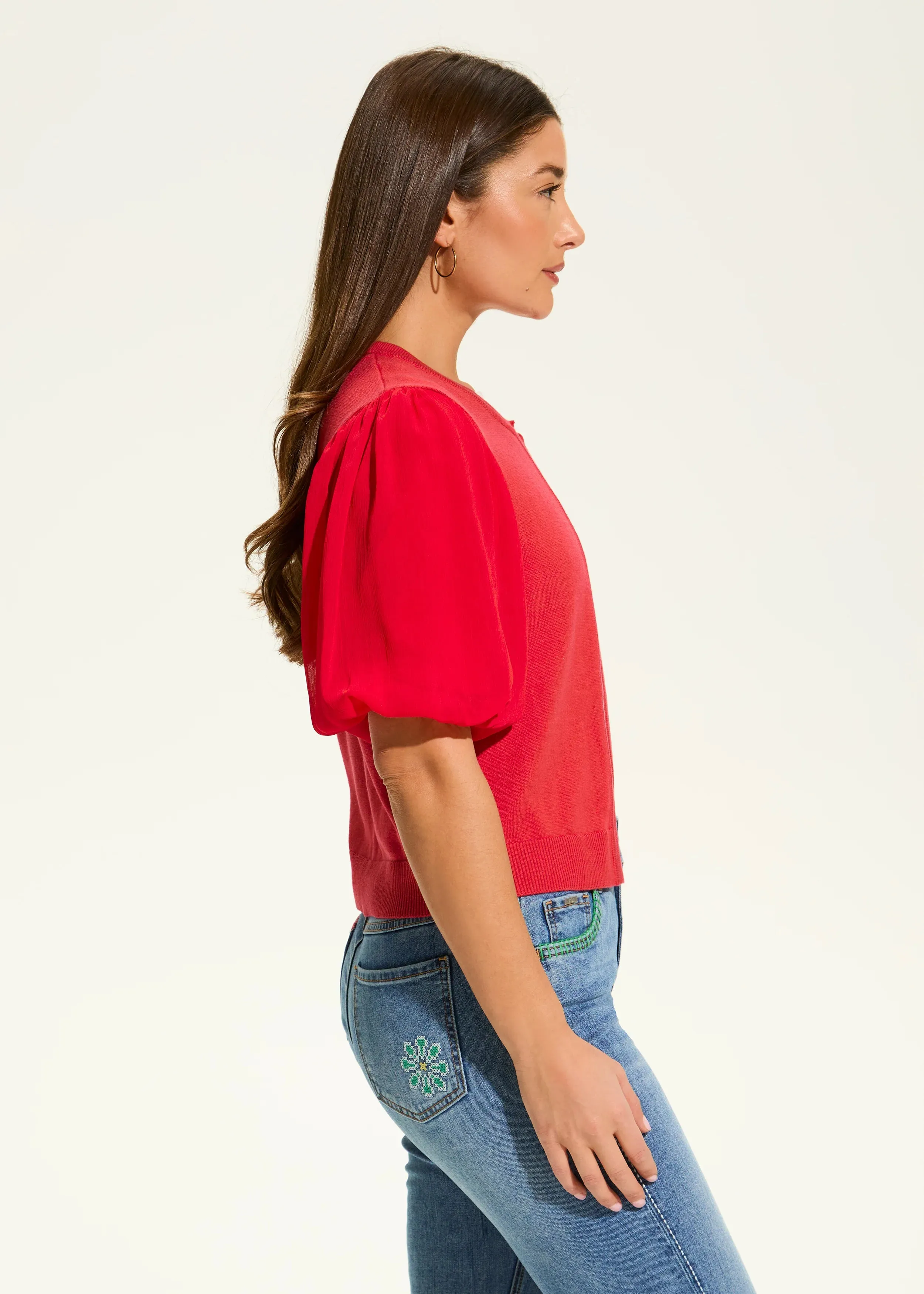 Eliana Elbow Sleeve Cardigan, Rouge - FDJ French Dressing 1225787