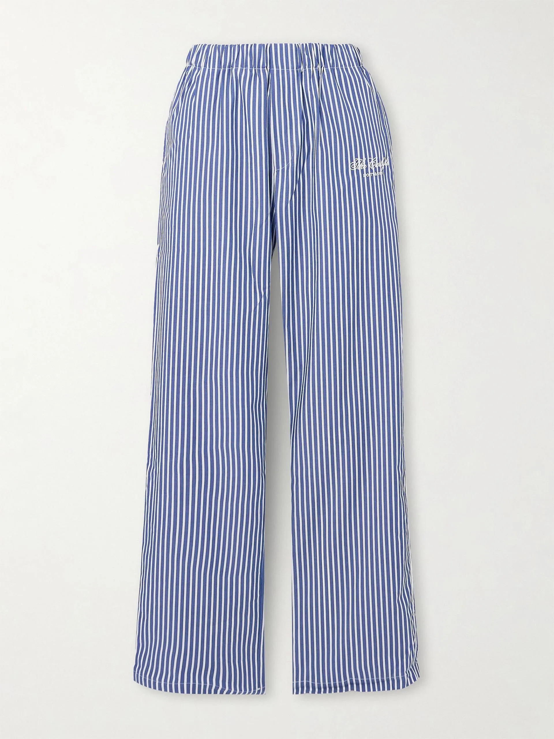 Embroidered striped cotton-poplin pajama pants