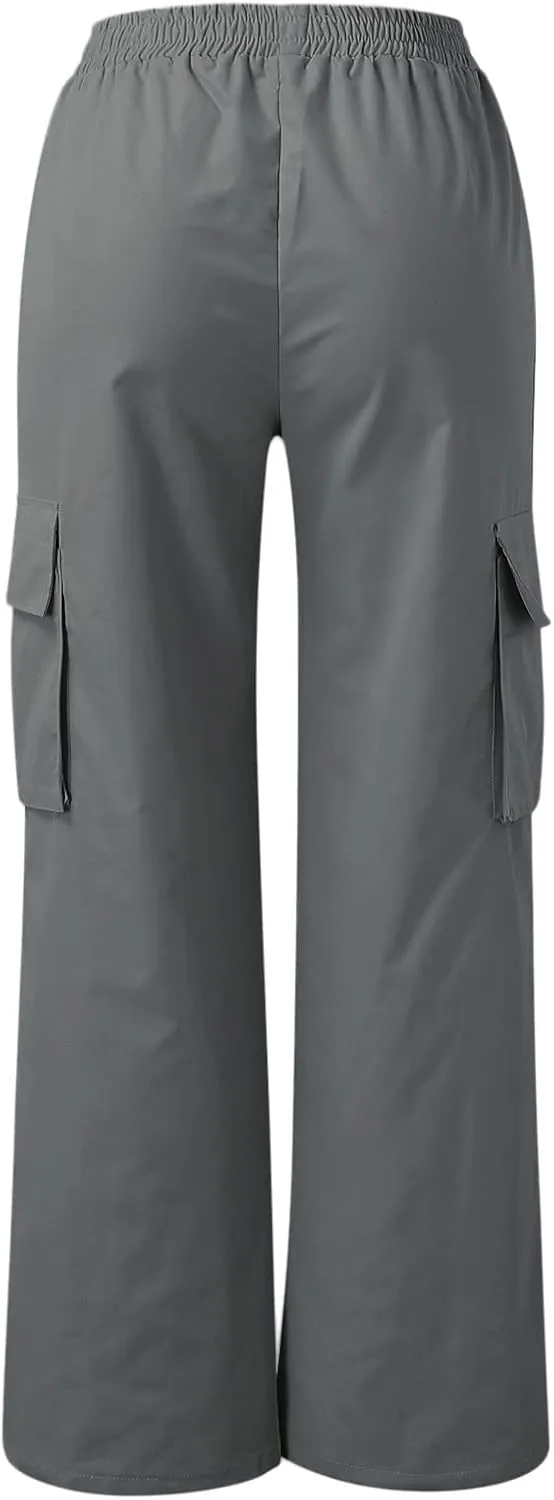 fanmpghleoo Cargo Pants Women Baggy High Waisted Wide Leg Pants Casual Elastic Waist Pull On Carpenter Pants with Pockets