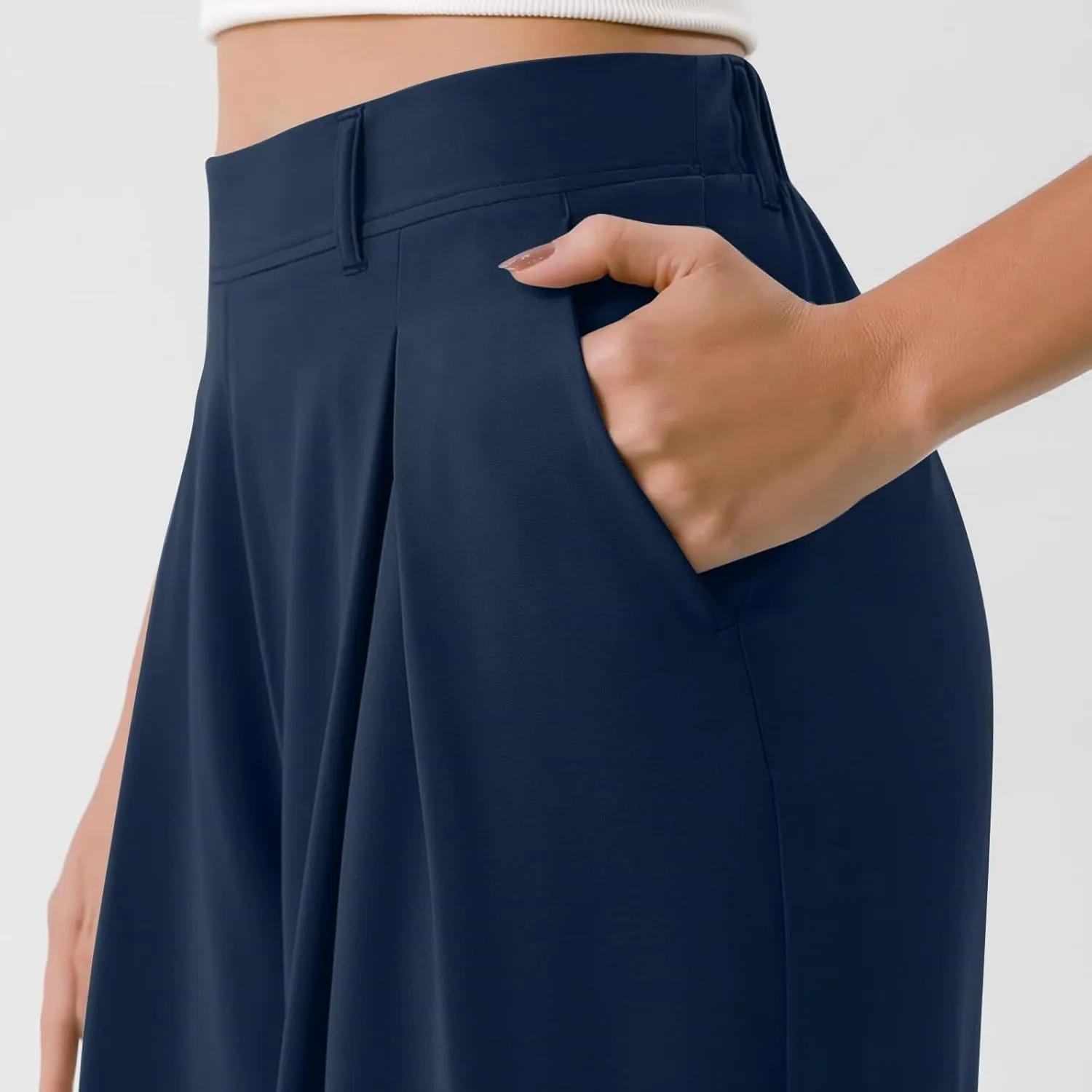 fanmpghleoo Pull On Dress Pants for Women Plus Size Wide Leg Palazzo Pants Dressy Casual Slacks Elastic High Waisted Trousers