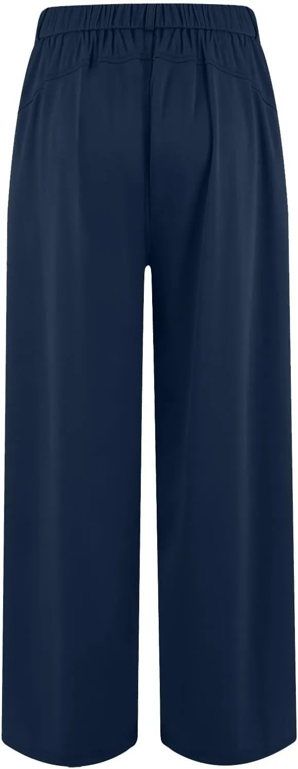 fanmpghleoo Pull On Dress Pants for Women Plus Size Wide Leg Palazzo Pants Dressy Casual Slacks Elastic High Waisted Trousers