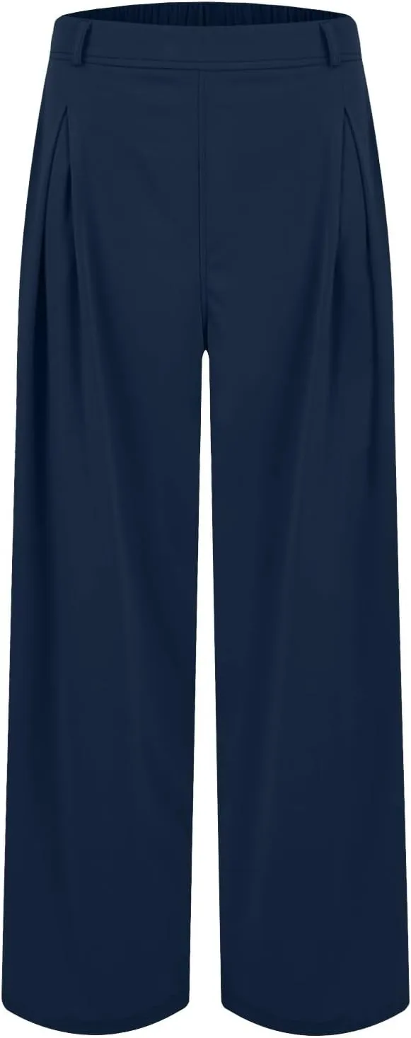 fanmpghleoo Pull On Dress Pants for Women Plus Size Wide Leg Palazzo Pants Dressy Casual Slacks Elastic High Waisted Trousers
