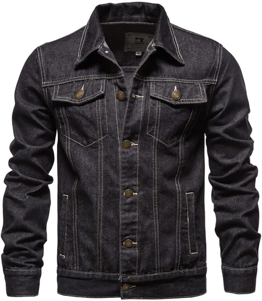 Fashion Mens Denim Trucker Jackets Slim Fit Mens Jeans Jacket Cotton Outwear Coat Long Sleeve Plus Size Male