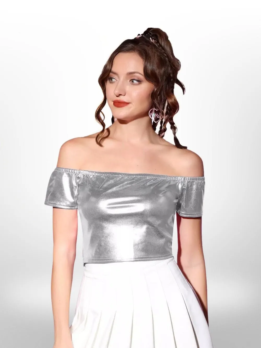 Fashion Womens T-Shirts Patent Leather Top Shiny Short Sleeve Tops