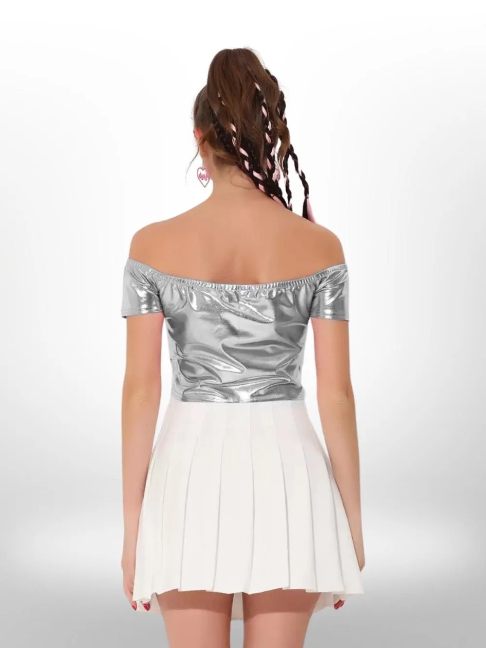 Fashion Womens T-Shirts Patent Leather Top Shiny Short Sleeve Tops