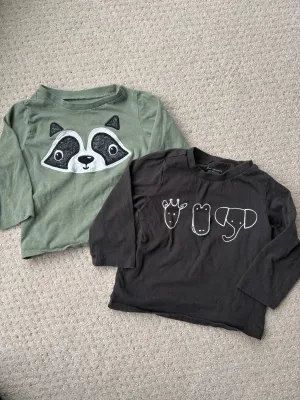 First Impressions - two long sleeve soft cotton tops with animals, 12-18m, Kids 18 Month (12-18M)