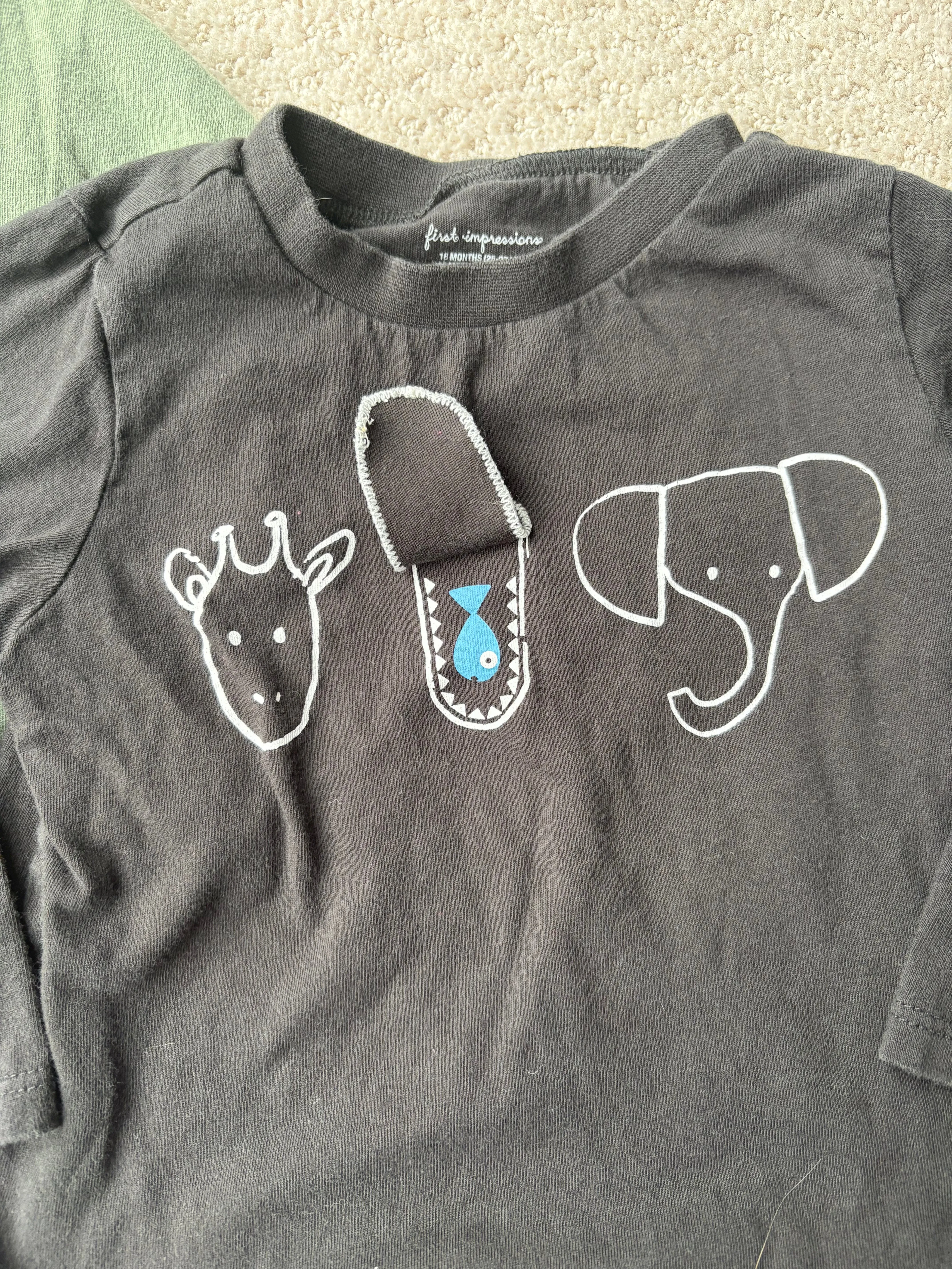 First Impressions - two long sleeve soft cotton tops with animals, 12-18m, Kids 18 Month (12-18M)