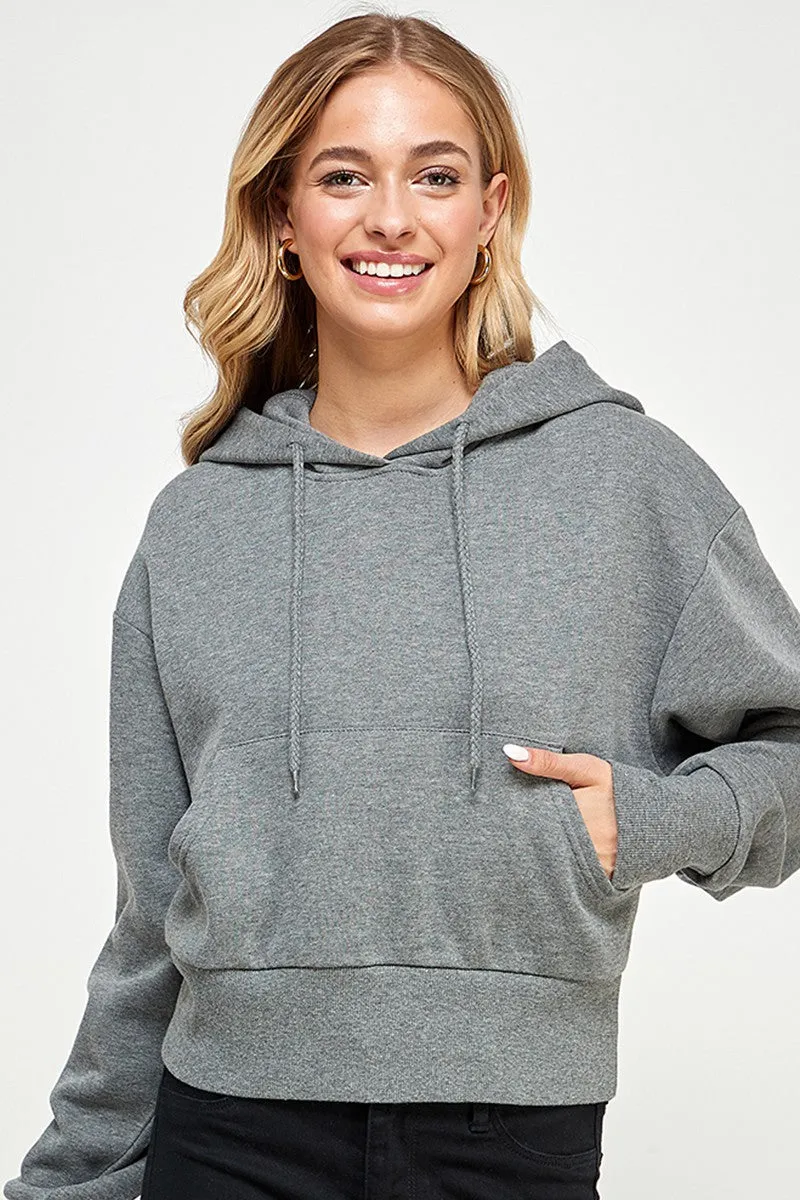 FLEECE OVERSIZED CROP PULLOVER HOODIES