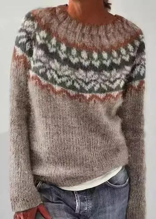 French Blue O Neck Patchwork Knit Sweaters Fall QA011