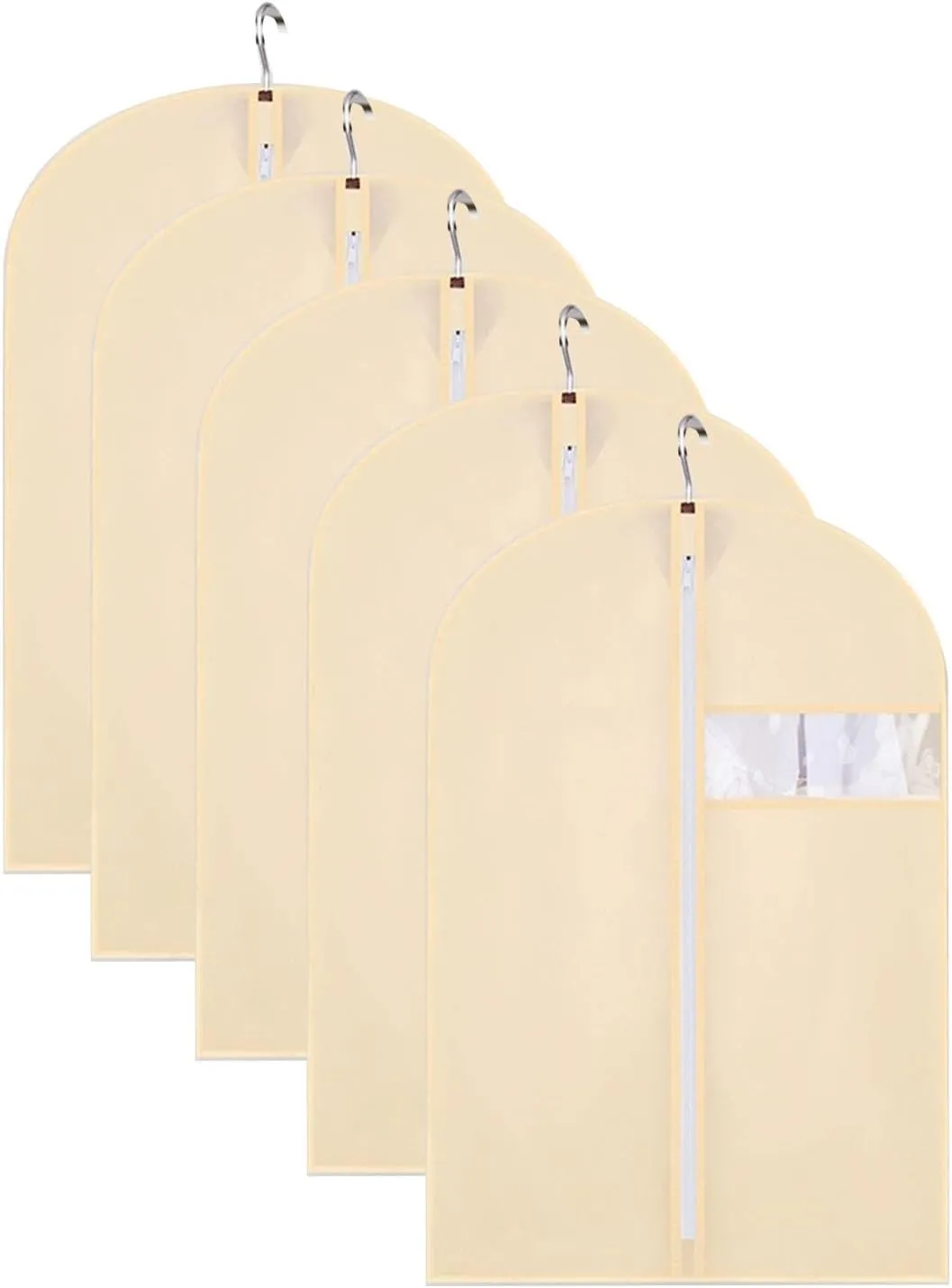 Garment Bag, Clothing Covers for Hanging Clothes, Non-woven Material with Transparent Window, Suitable for Storing Suits, Jackets, Dresses(Beige,60x120cm x47in)