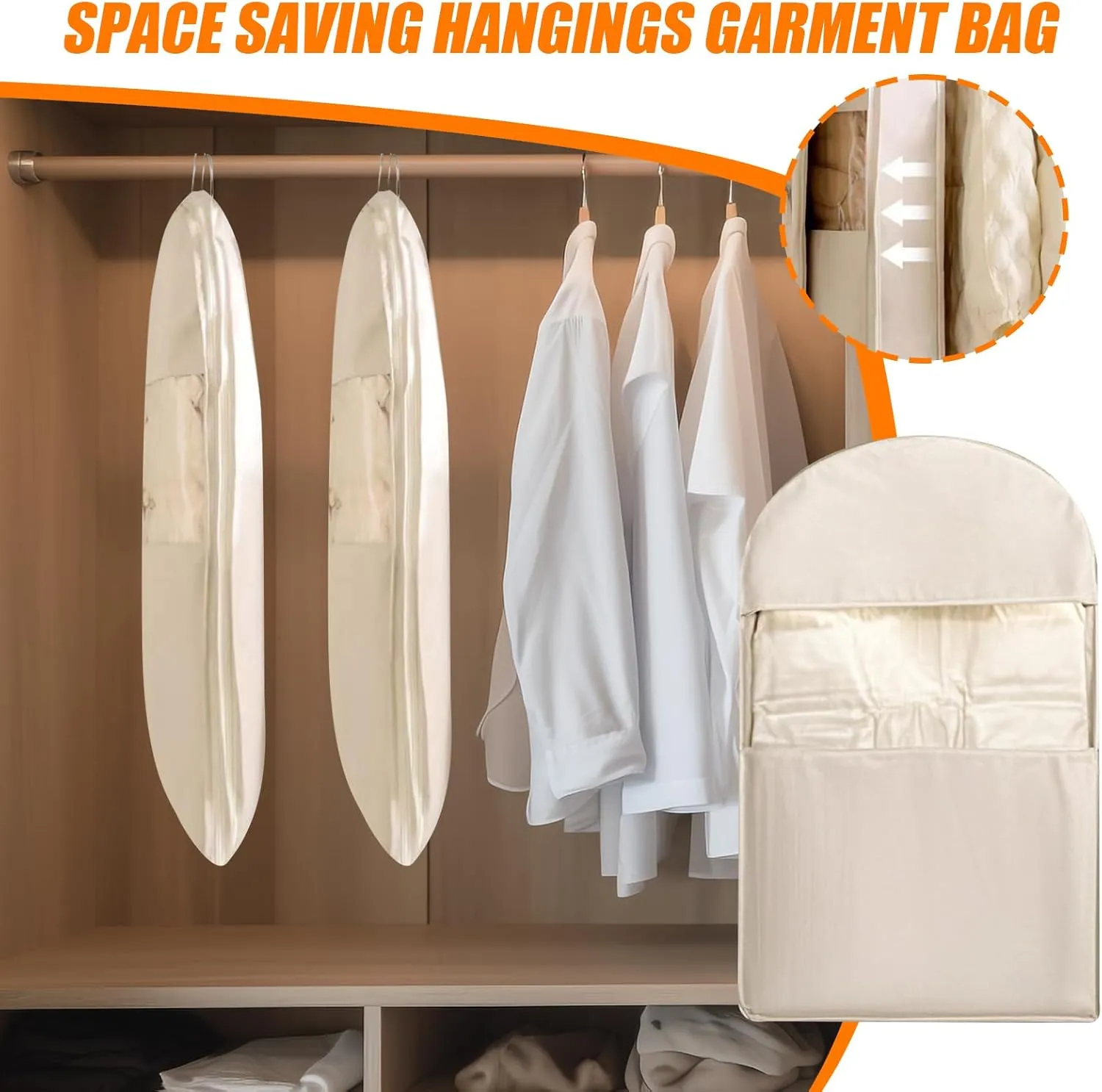 Garment Bag For Closet,Down Jacket Compression Storage Bag,Space-Saving Hangable Garment Covers,Clothing Organizer Bags With Self-Compression Zipper