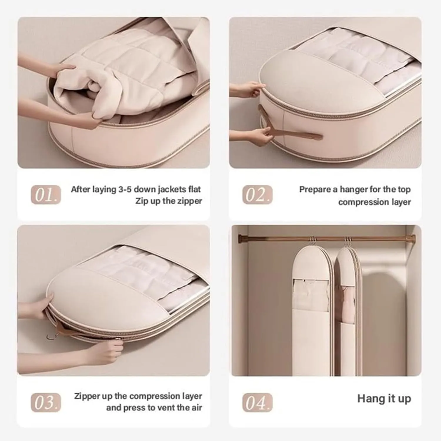 Garment Bag For Closet,Down Jacket Compression Storage Bag,Space-Saving Hangable Garment Covers,Clothing Organizer Bags With Self-Compression Zipper