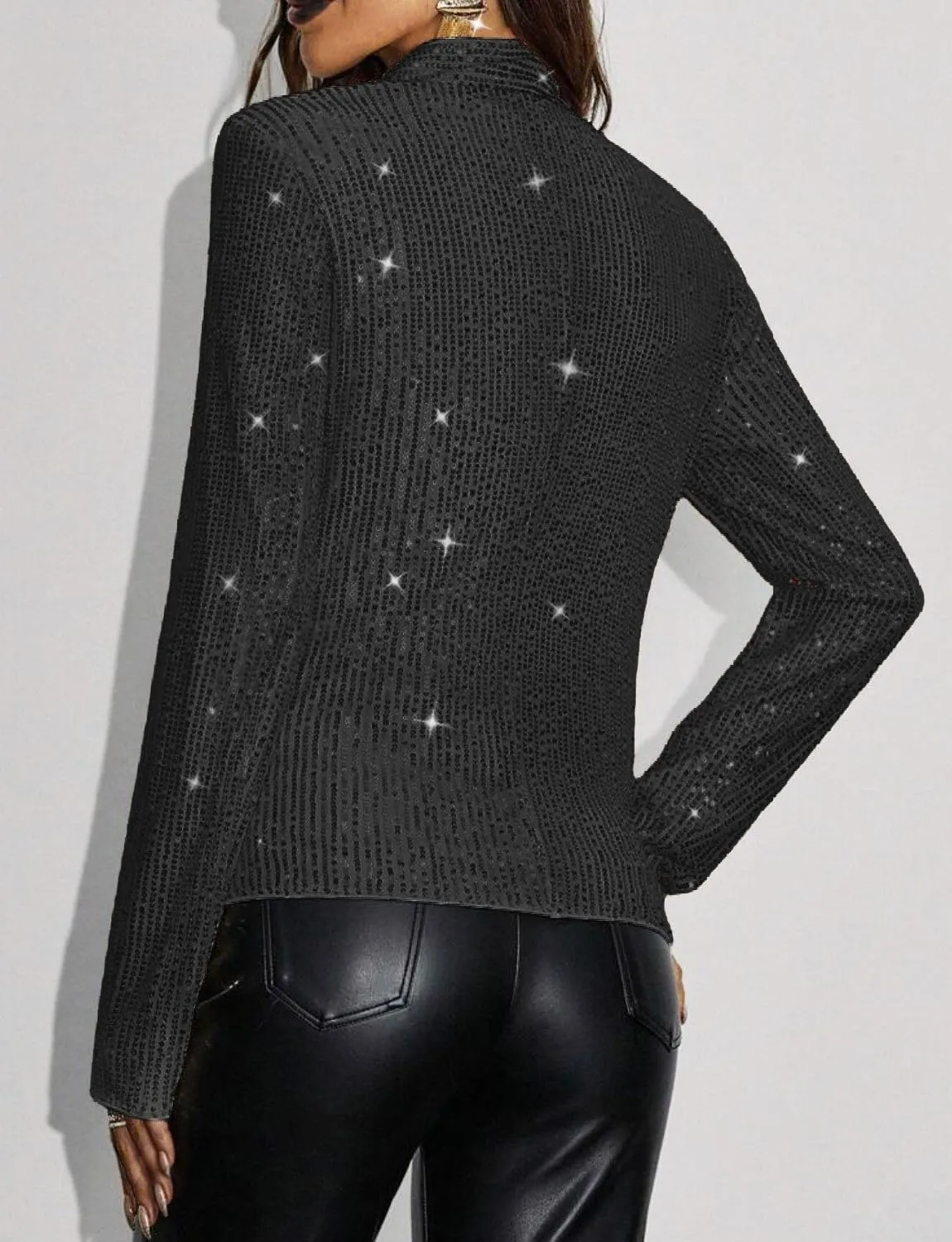 Giovacker Womens Sparkly Sequin Jackets Glitter Open Front Blazer Jacket Long Sleeve Cardigan Coat Rave Disco Party Outfits