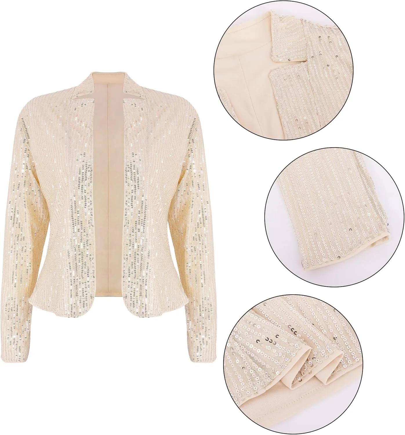 Giovacker Womens Sparkly Sequin Jackets Glitter Open Front Blazer Jacket Long Sleeve Cardigan Coat Rave Disco Party Outfits