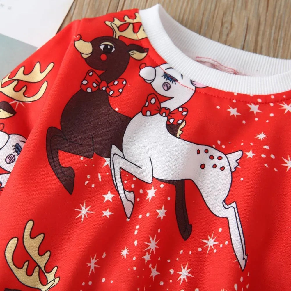 Girls Elk Animal Printed Long Sleeve Tops