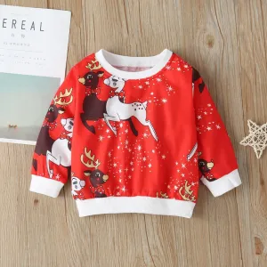 Girls Elk Animal Printed Long Sleeve Tops